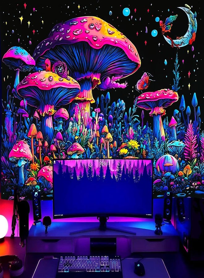 TUGCAY Blacklight Mushroom Tapestry Fantasy Forest Moon Butterfly Plant Snail Tapestry UV Reactive Aesthetic Wall Hanging Tapestries for Bedroom Dorm Living Room Classroom Decor 47 x 35 Inches - Image 2